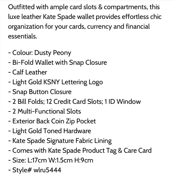 New Kate Spade Dusty Peony Saffiano Leather Slim Wallet - Picture 7 of 7